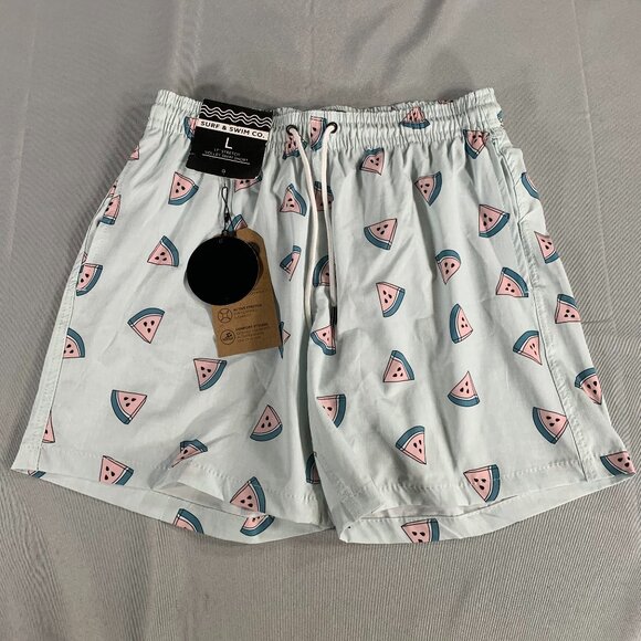 Surf & Swim Co 17” Stretch Volley Swim Shorts Watermelon Print Green Size Large - Picture 1 of 12